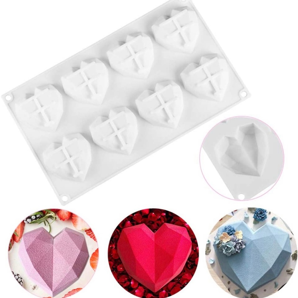 Diamond Heart Shape Silicone Molds, Non-Stick Cake Mould, 3D Silicone Chocolate